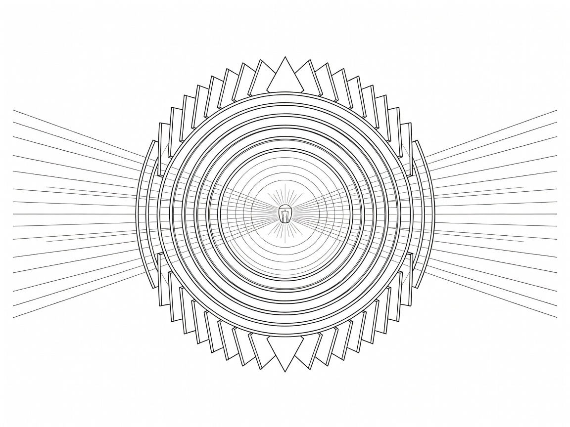 Technical diagram of a rotating Fresnel lens optic: central lens belt with concentric stepped rings, reflecting prisms above and below, lamp at the focus and horizontal rays leaving the panel